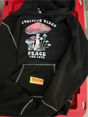 Positive Vibes Peace and Love Black Graphic Crew Hoodie